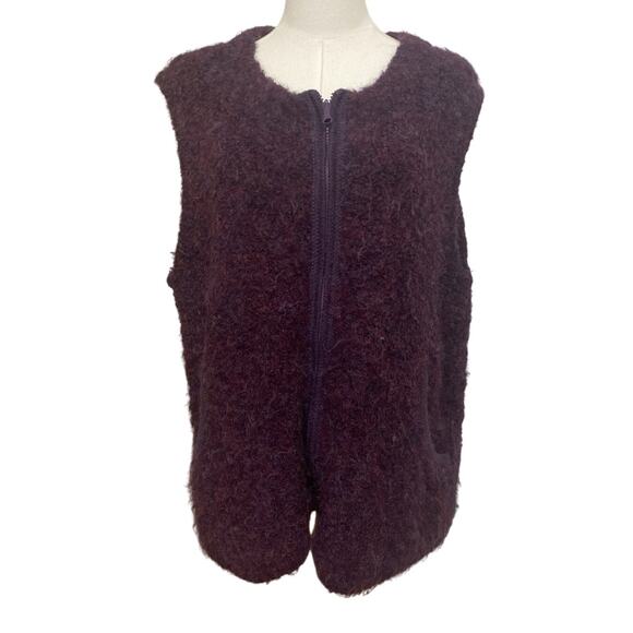 Tabask Peru Purple Peruvian Wool Alpaca Buckle Fuzzy Zip Up Sweater Vest Size XL - Picture 1 of 8